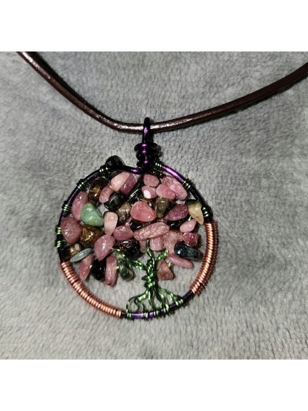 Tourmaline Tree Of Life Pendant Necklace #N25